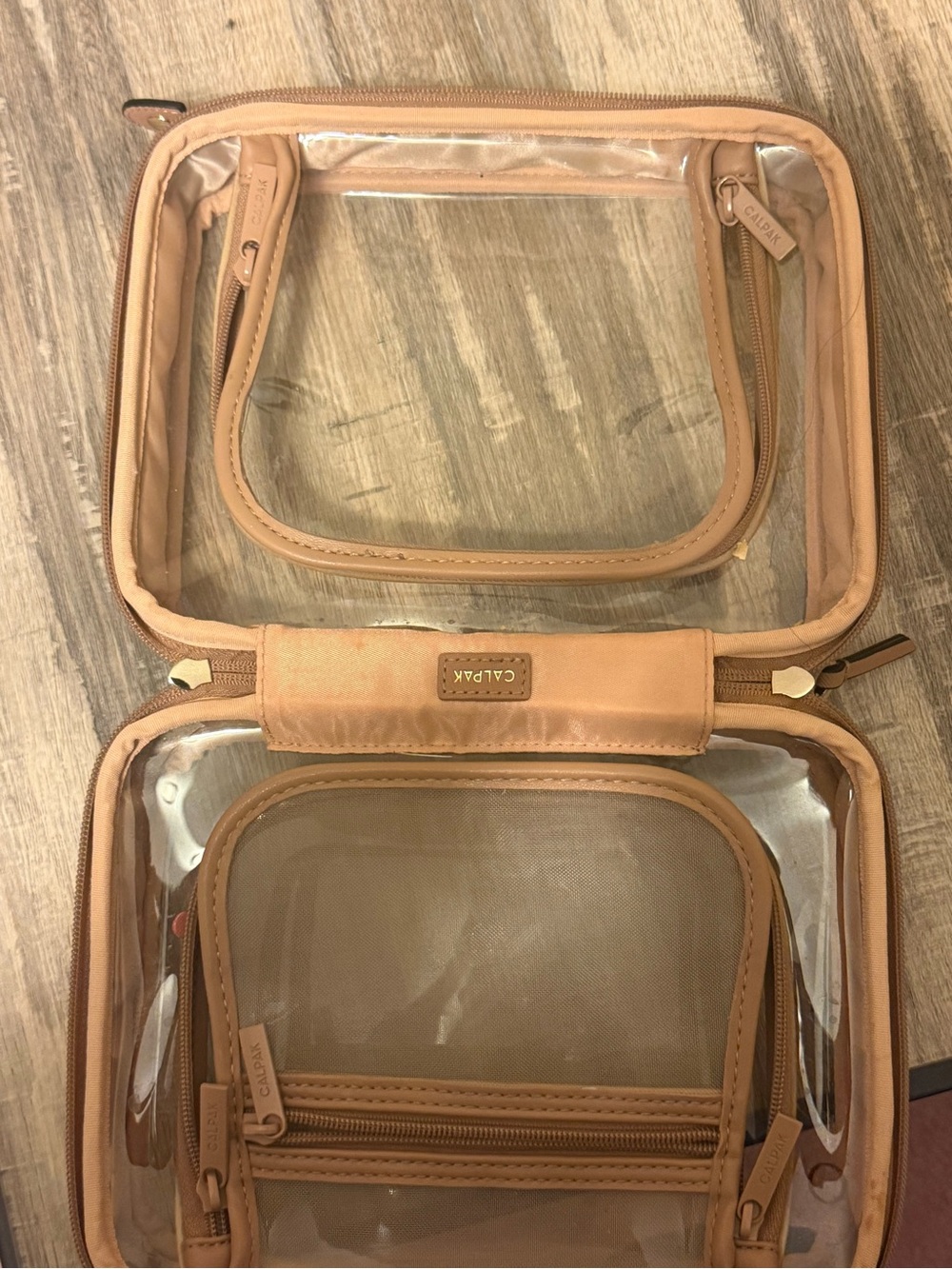 Calpak Clear Cosmetic Travel Case in Tan (Large)